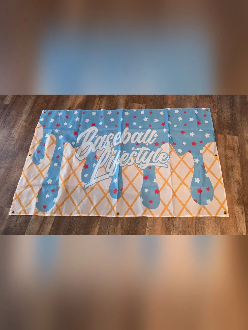 Baseball Lifestyle Blue & White Party Backdrop Banner 8 Grommets 35x58